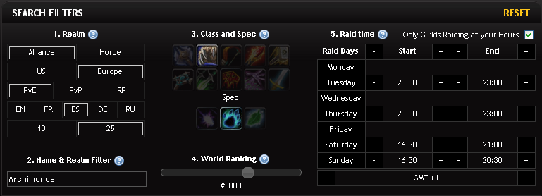 Guild Recruitment Search Filters